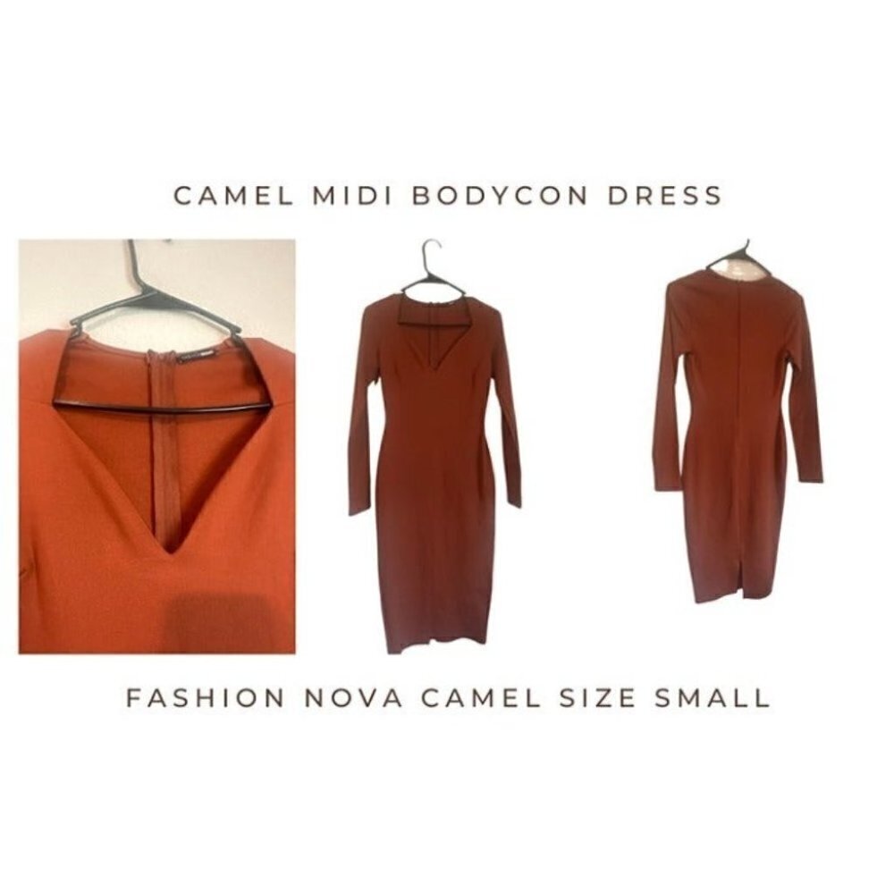 NWOT Fashion Nova Body Hugging Midi Dress​ camel​